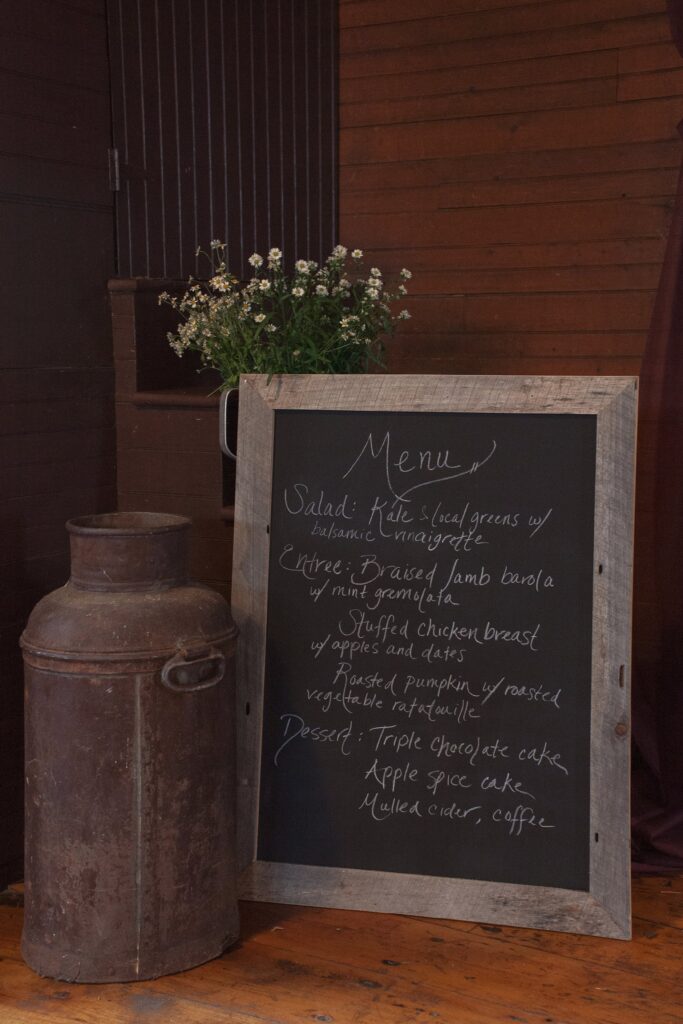 Dinner menu signage. Vermont Wedding Photographer Deborah Zoe Photography