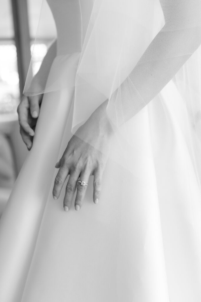 Close up detail of bride's wedding ring. Coastal New England Wedding.